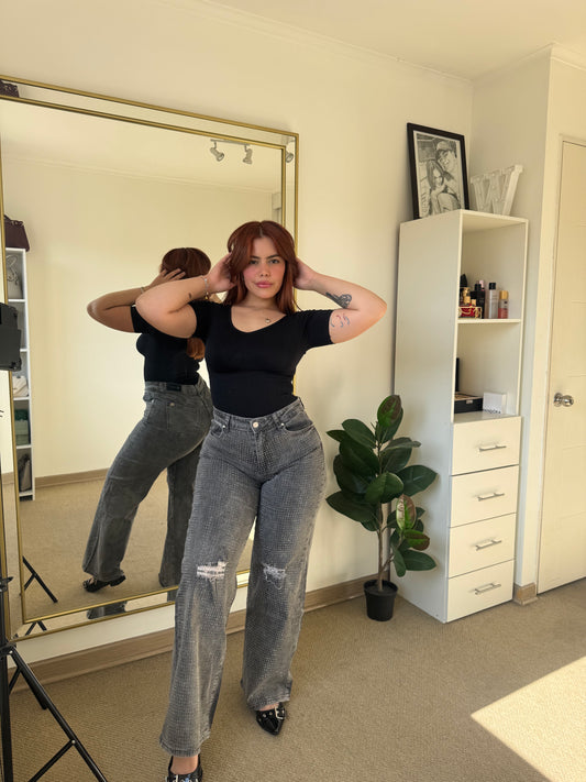 Jeans Recto Brillo Gris