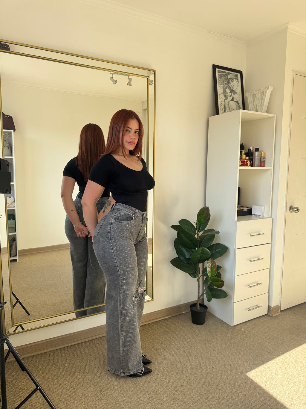 Jeans Recto Brillo Gris