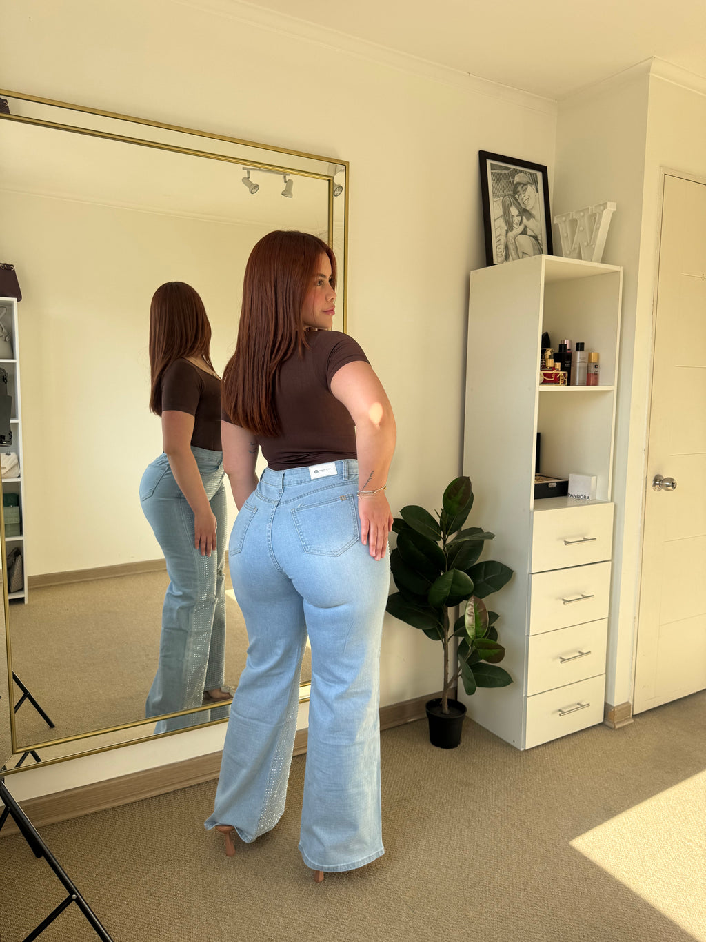 Jeans Recto Brillo Celeste