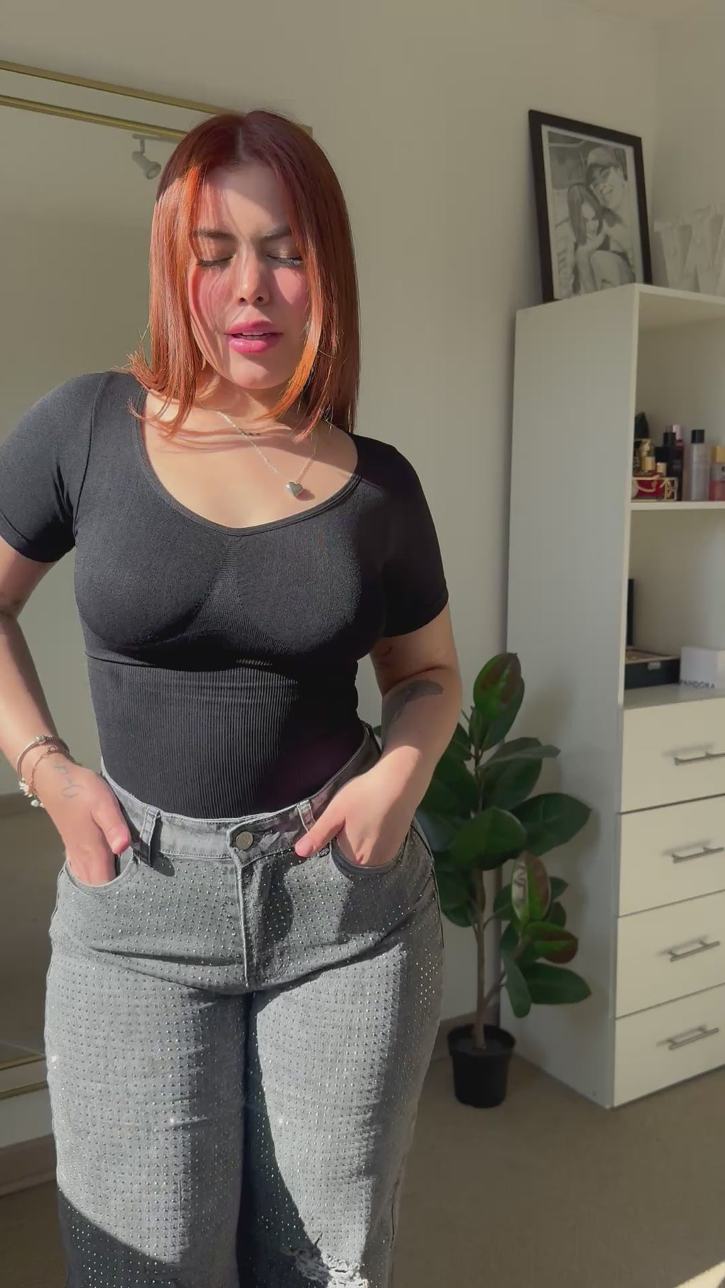 Jeans Recto Brillo Gris